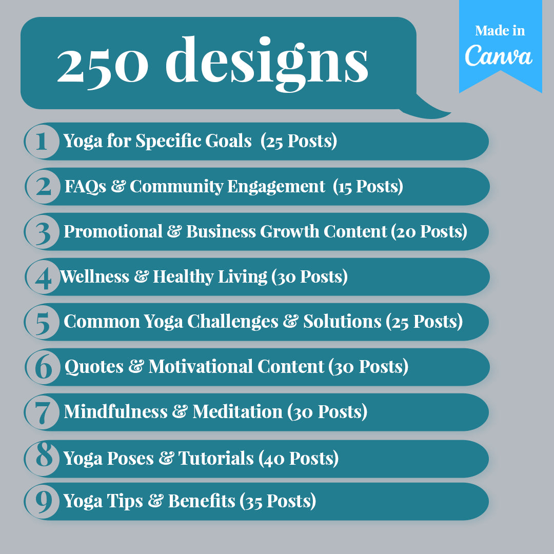 Yoga Instructors Social Media Template Pack: 250 Editable Canva Posts