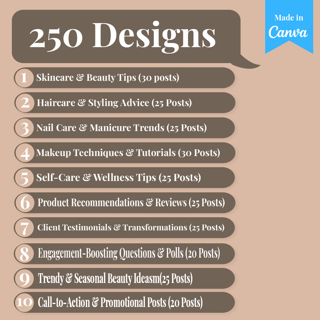 Beauty & Personal Care Social Media Template Pack: 250 Editable Canva Posts