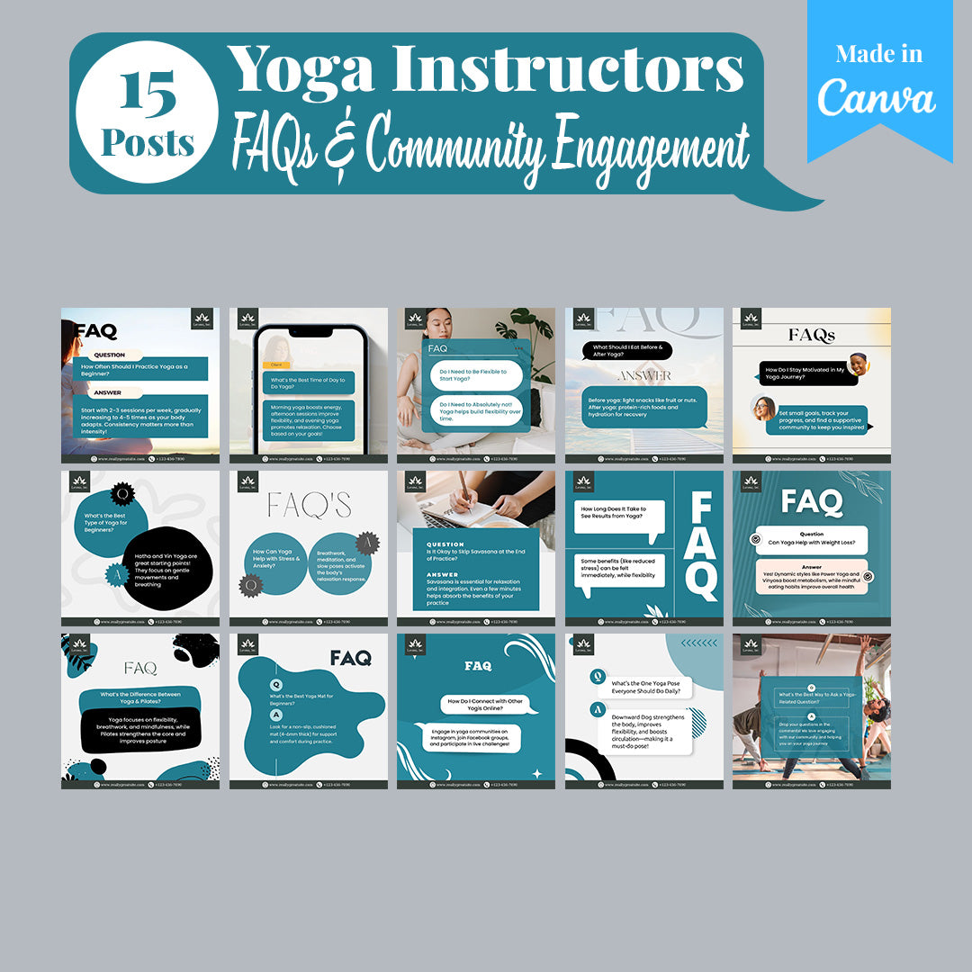 Yoga Instructors Social Media Template Pack: 250 Editable Canva Posts