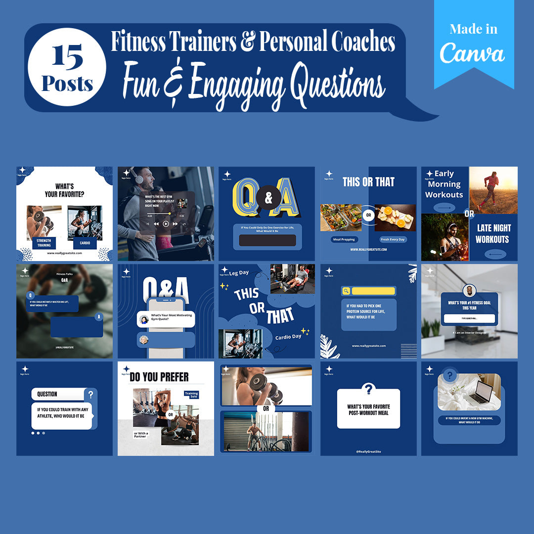 Fitness Trainers & Coaches Social Media Pack: 250 Editable Canva Templates