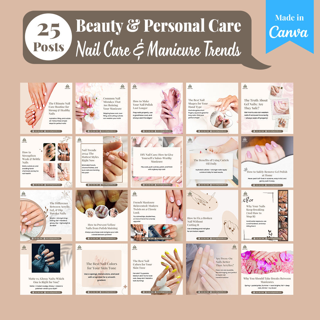 Beauty & Personal Care Social Media Template Pack: 250 Editable Canva Posts