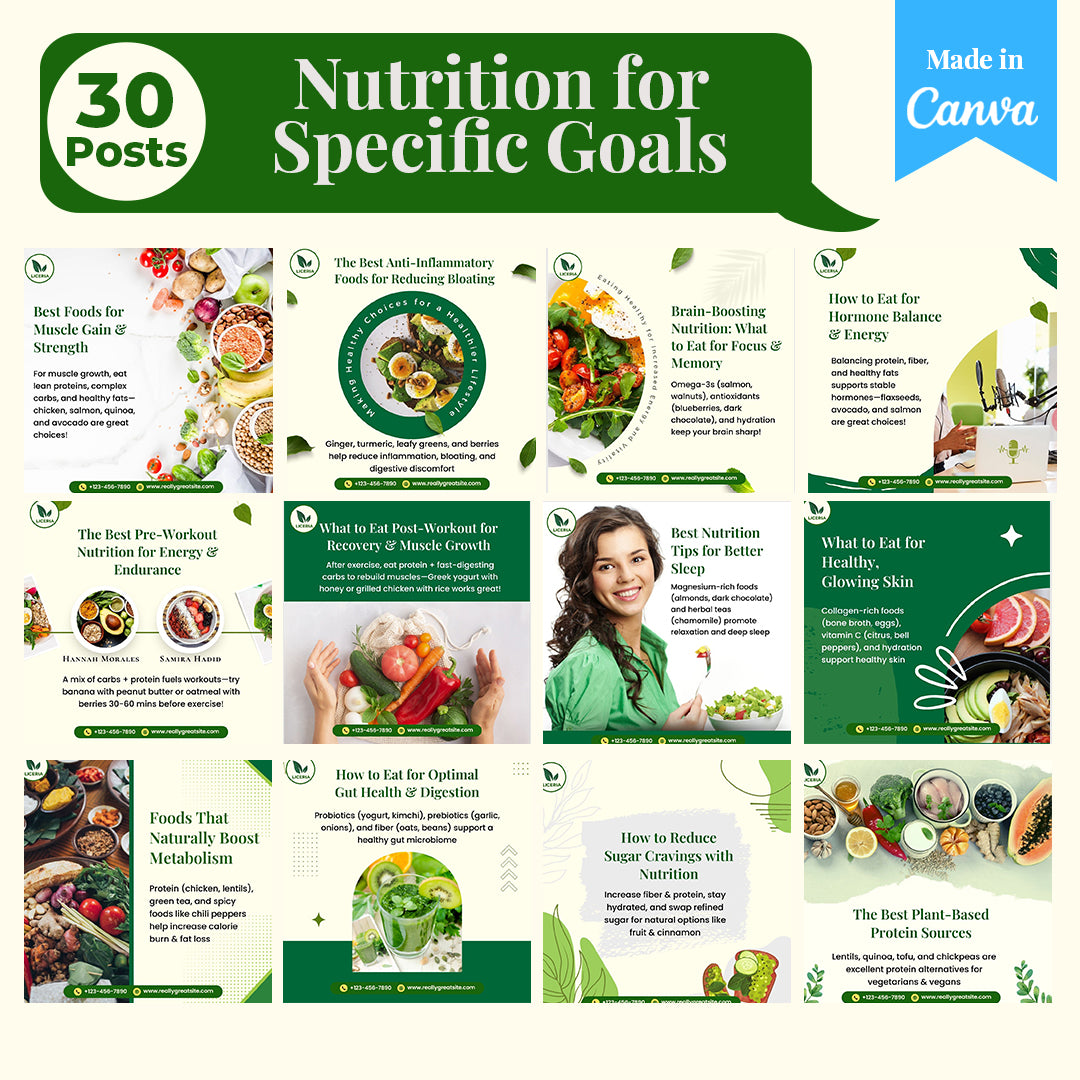 Nutritionists & Dietitians Social Media Template Pack: 250 Editable Canva Posts