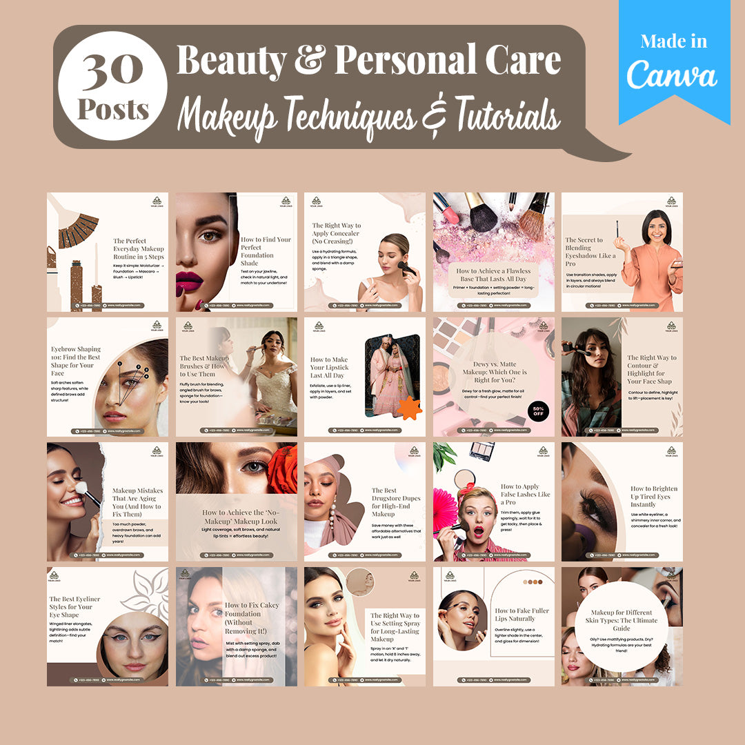 Beauty & Personal Care Social Media Template Pack: 250 Editable Canva Posts