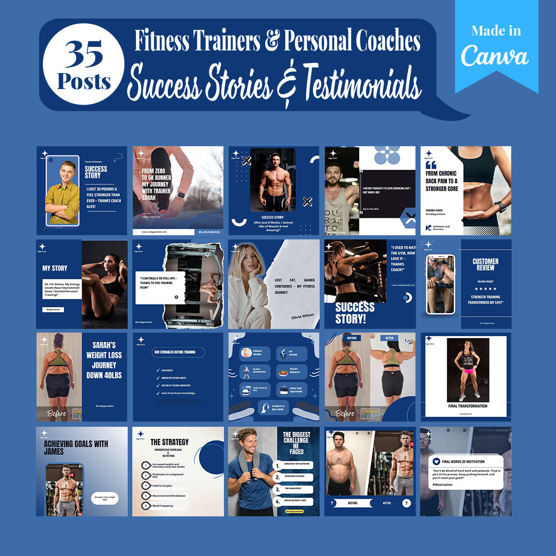 Fitness Trainers & Coaches Social Media Pack: 250 Editable Canva Templates