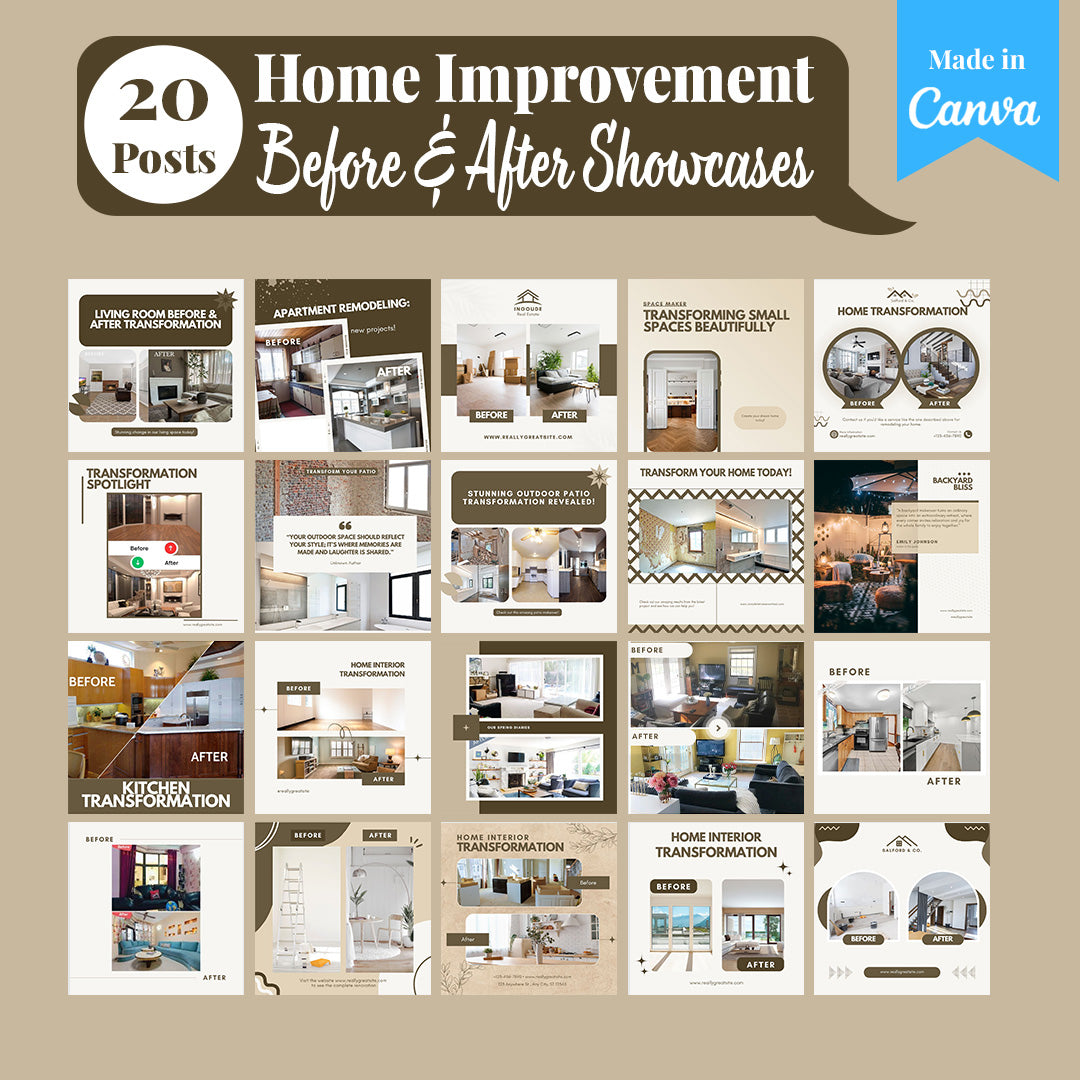 Home Improvement Social Media Template Pack: 250 Editable Canva Posts