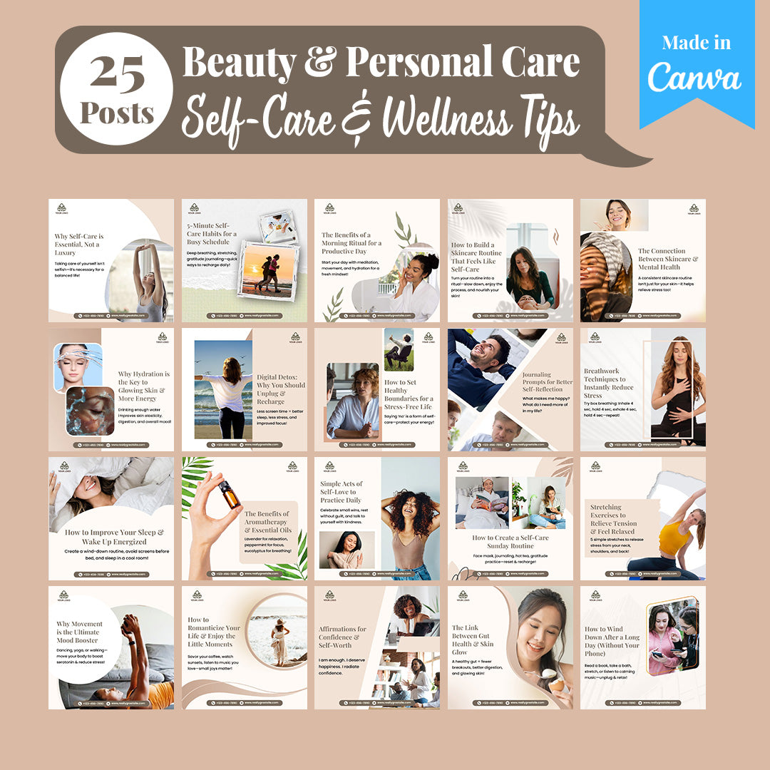 Beauty & Personal Care Social Media Template Pack: 250 Editable Canva Posts