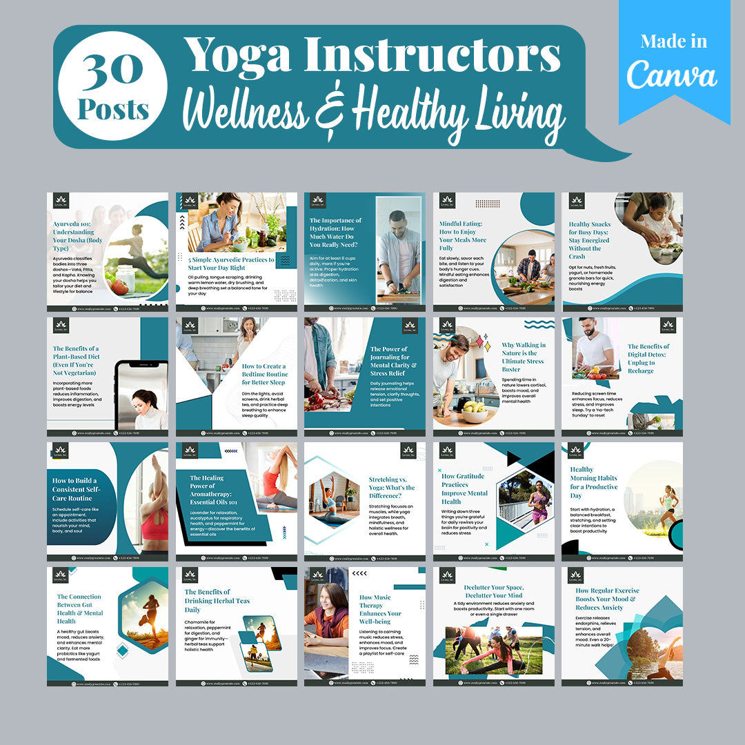 Yoga Instructors Social Media Template Pack: 250 Editable Canva Posts