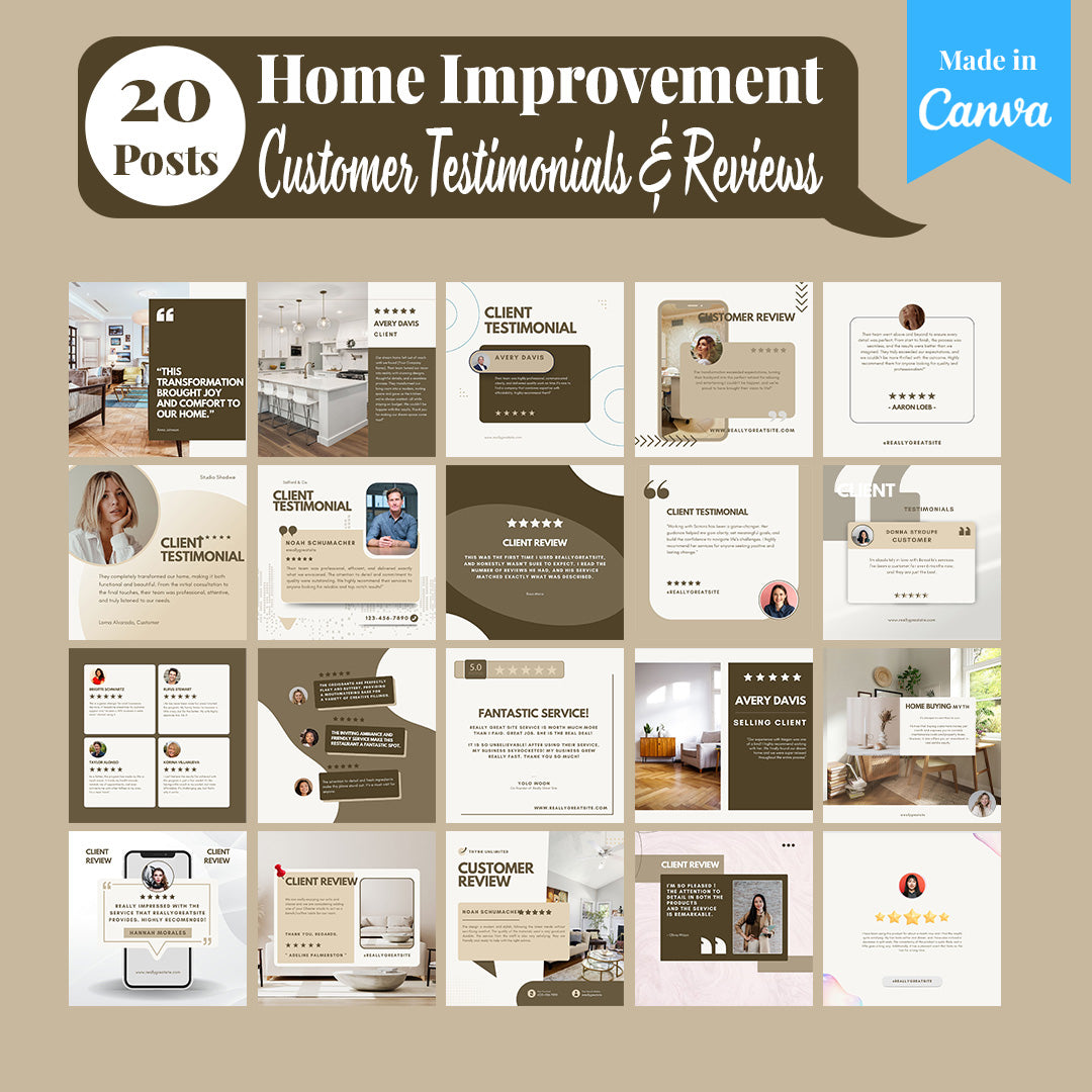 Home Improvement Social Media Template Pack: 250 Editable Canva Posts