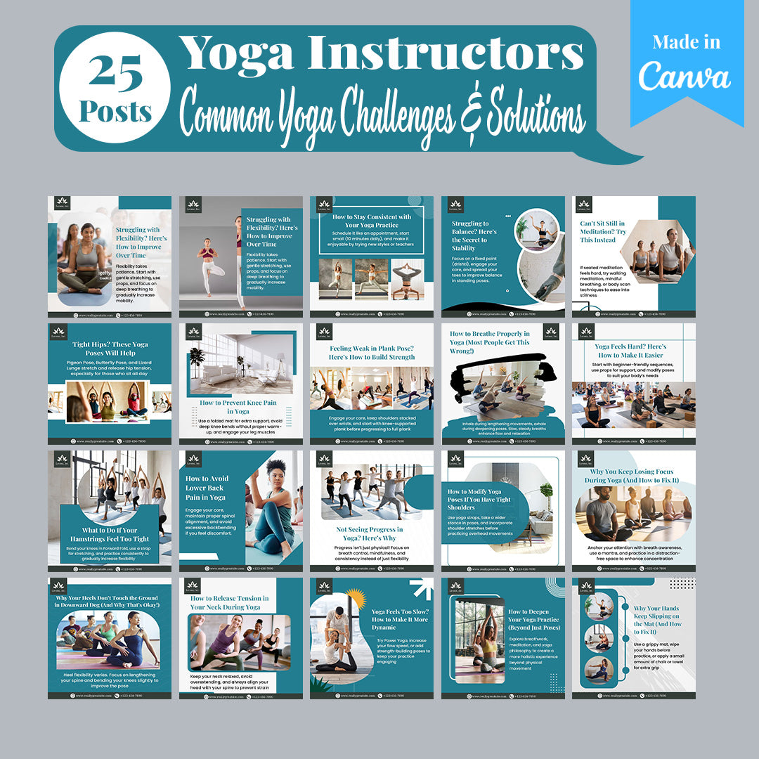 Yoga Instructors Social Media Template Pack: 250 Editable Canva Posts