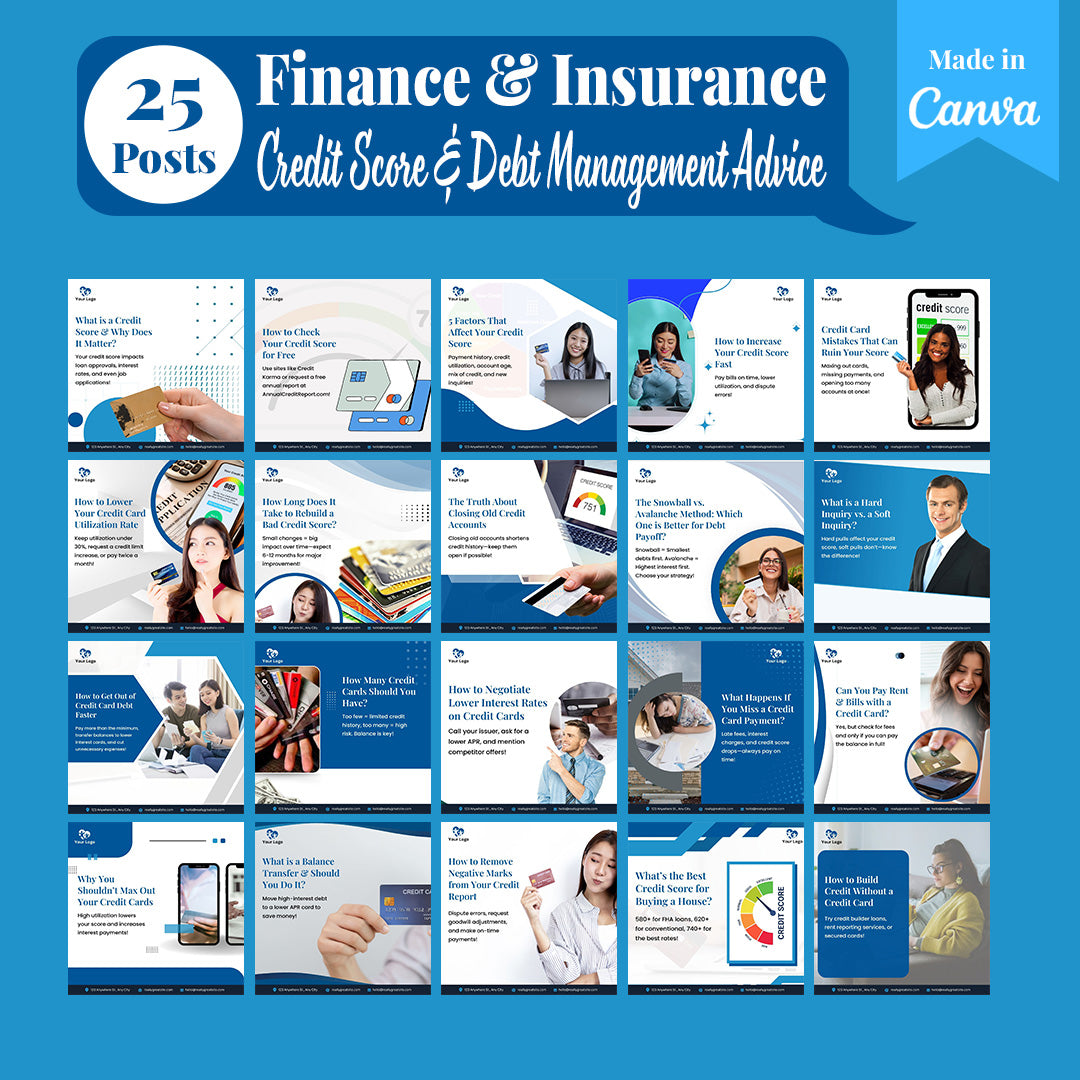 Finance & Insurance Social Media Template Pack: 250 Editable Canva Posts