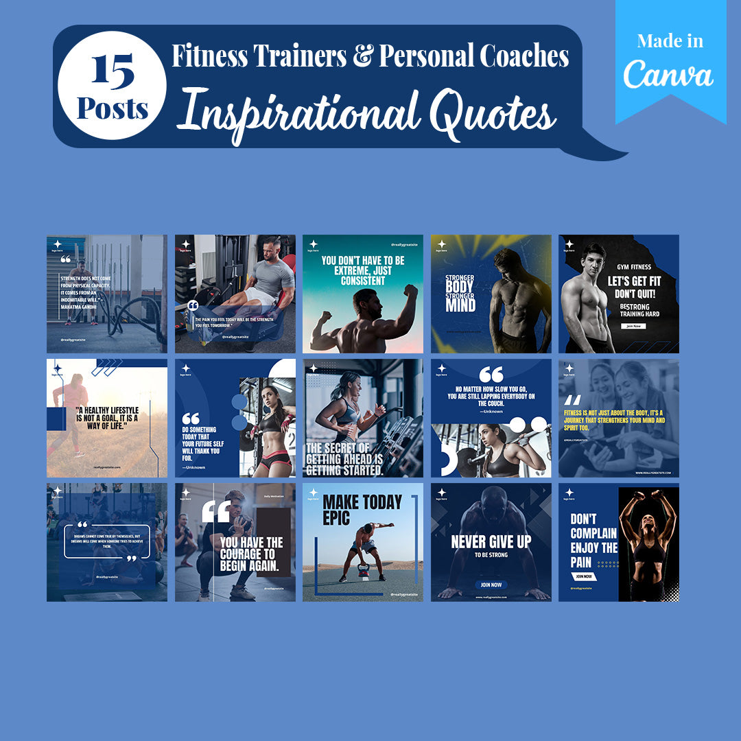 Fitness Trainers & Coaches Social Media Pack: 250 Editable Canva Templates