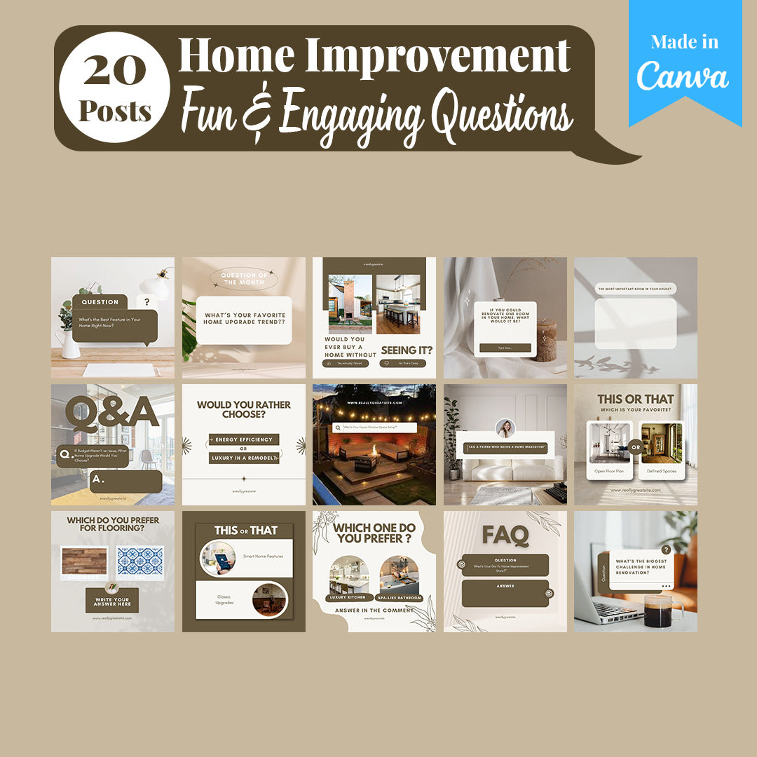 Home Improvement Social Media Template Pack: 250 Editable Canva Posts