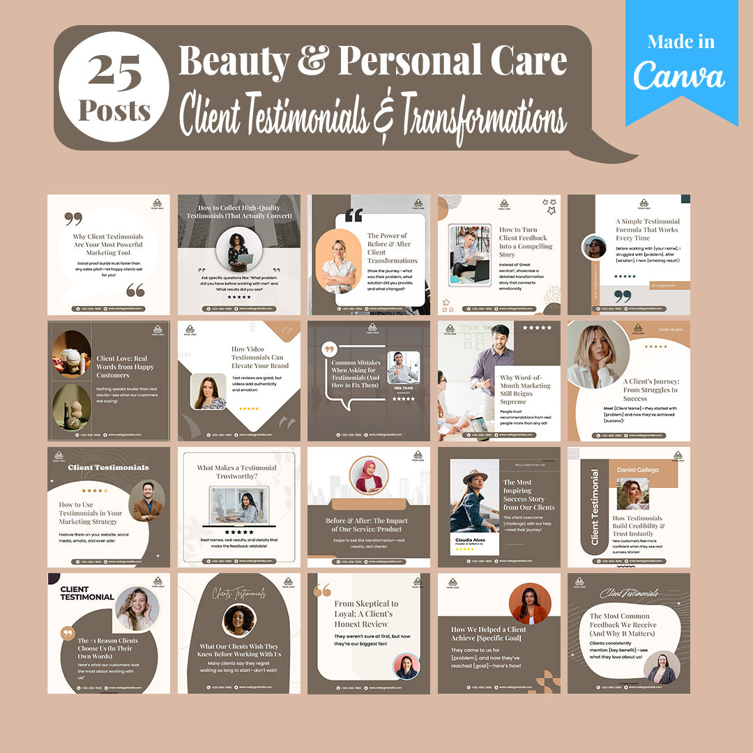 Beauty & Personal Care Social Media Template Pack: 250 Editable Canva Posts