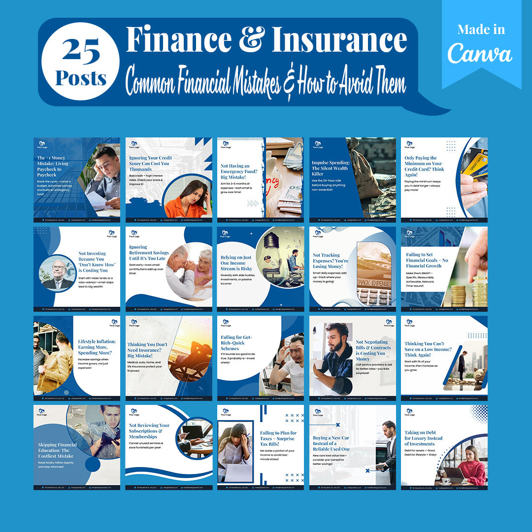 Finance & Insurance Social Media Template Pack: 250 Editable Canva Posts