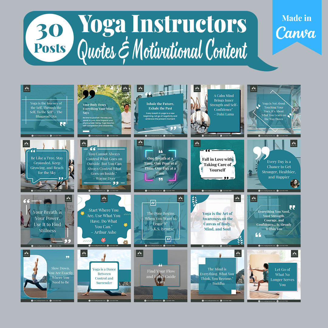 Yoga Instructors Social Media Template Pack: 250 Editable Canva Posts