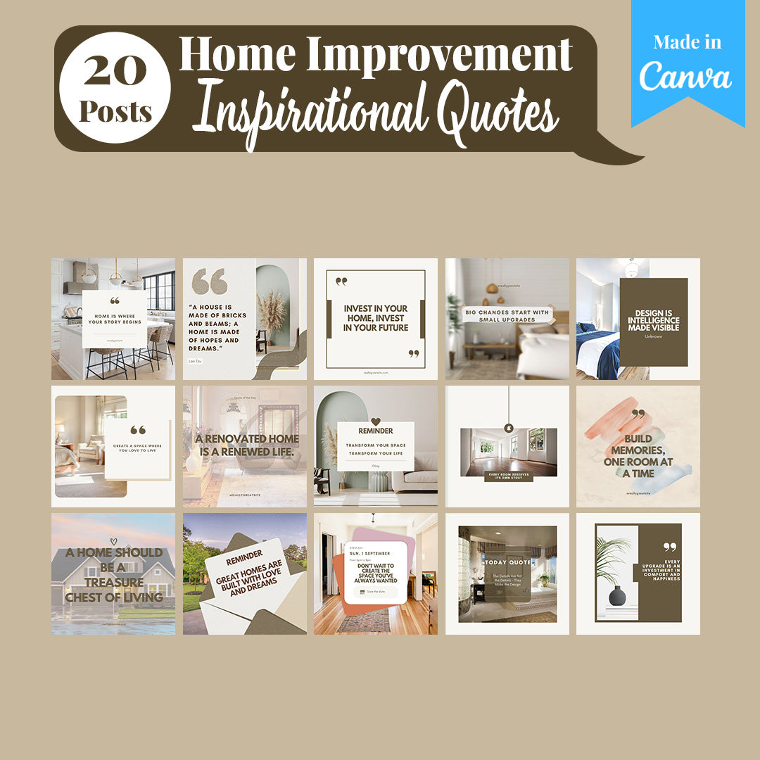 Home Improvement Social Media Template Pack: 250 Editable Canva Posts