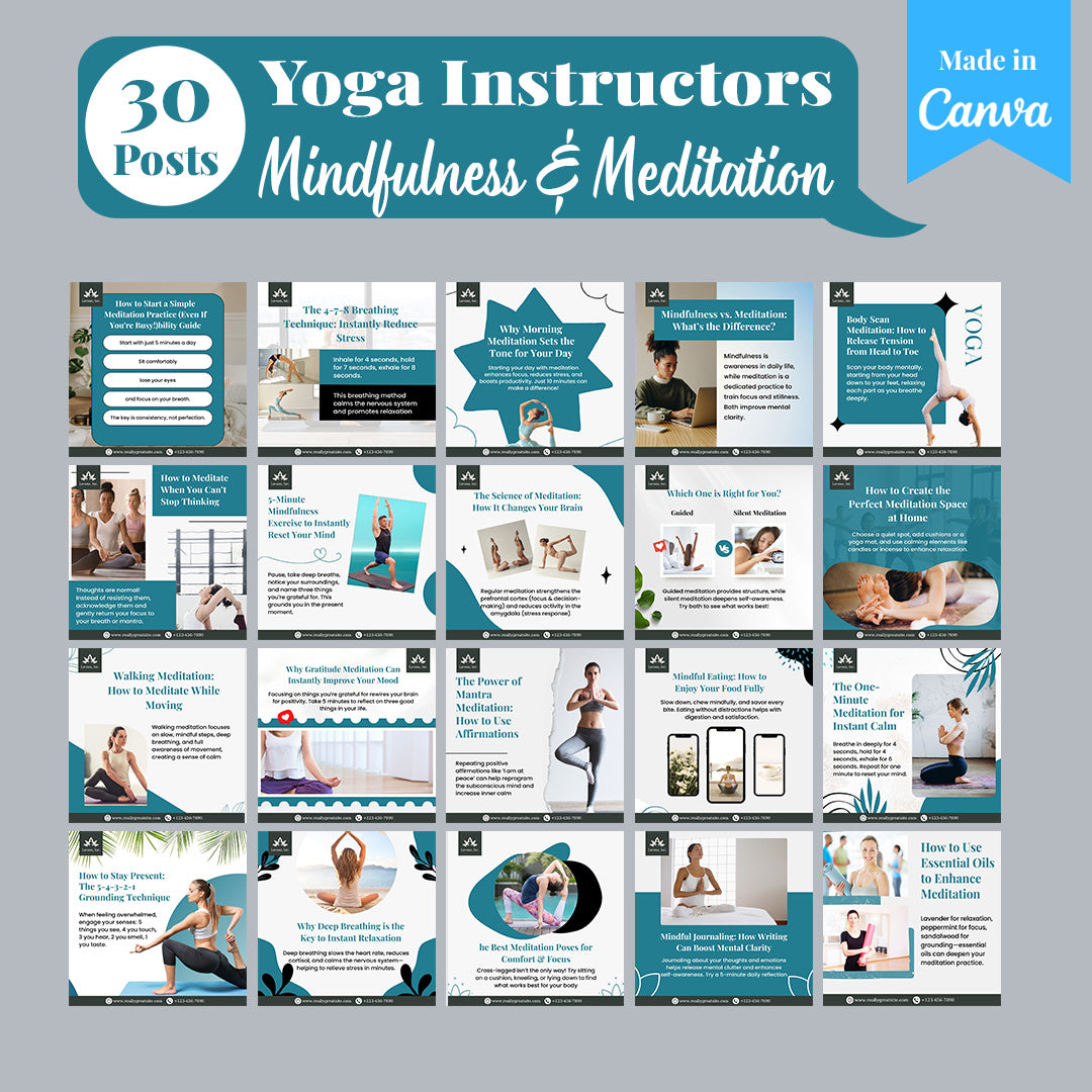 Yoga Instructors Social Media Template Pack: 250 Editable Canva Posts