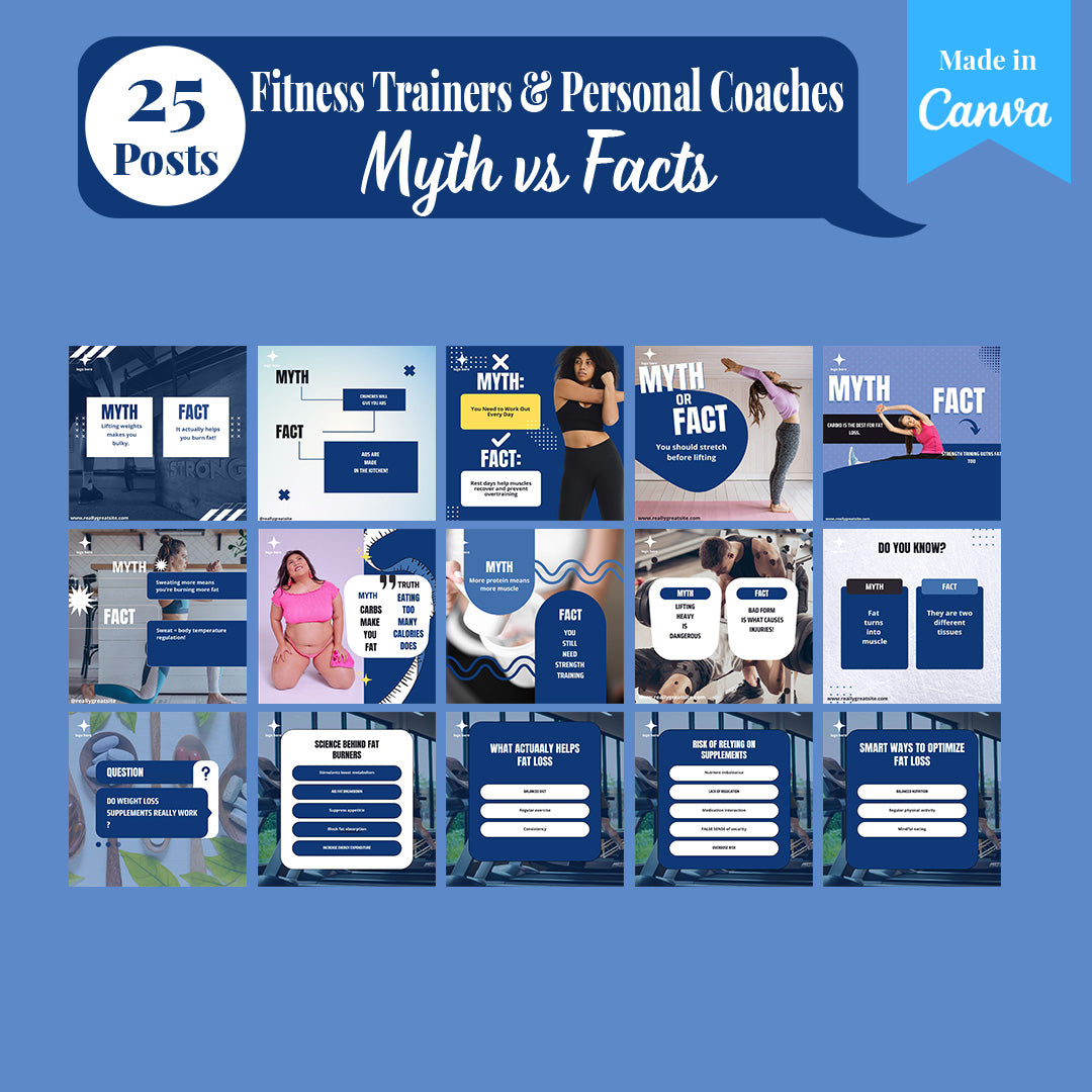 Fitness Trainers & Coaches Social Media Pack: 250 Editable Canva Templates