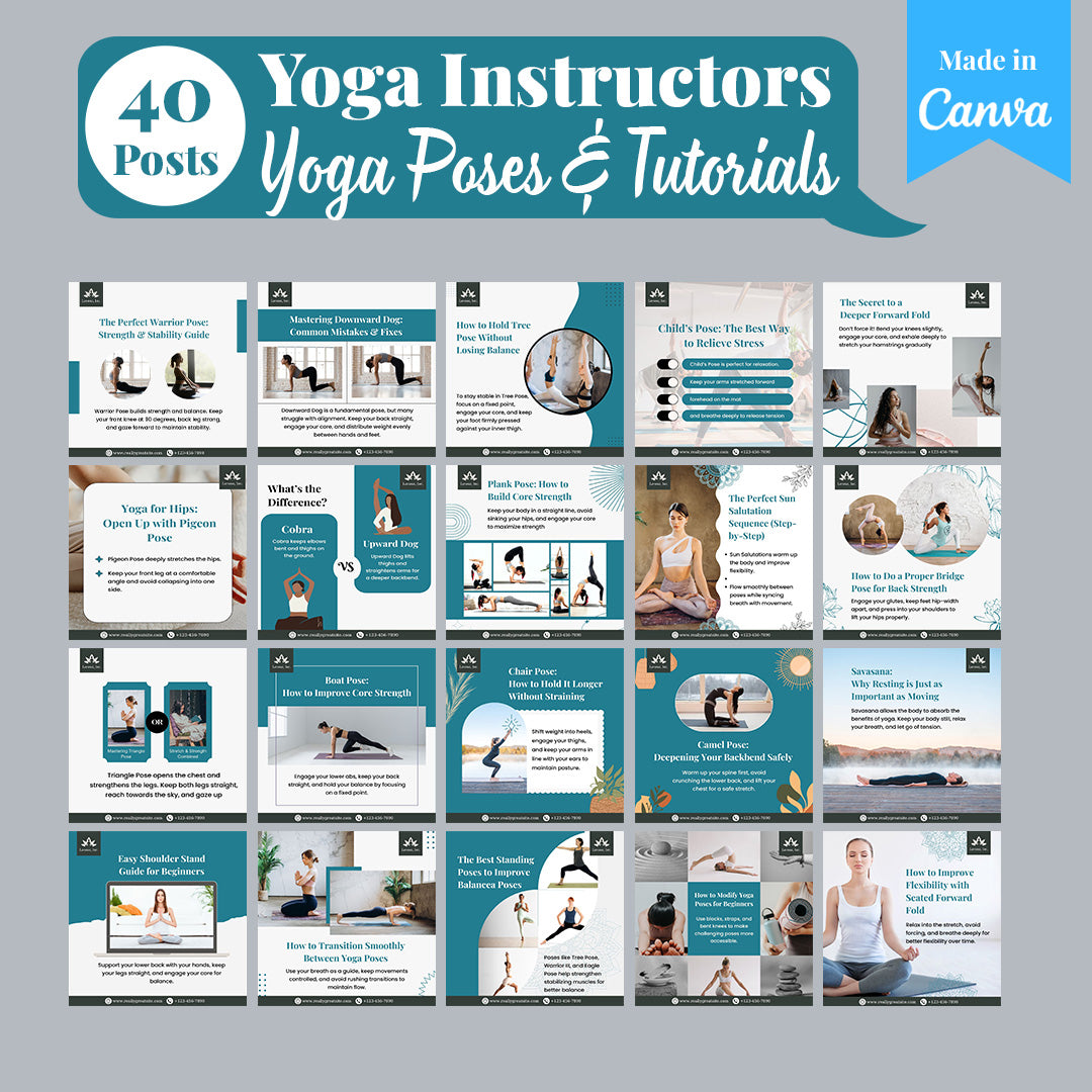 Yoga Instructors Social Media Template Pack: 250 Editable Canva Posts