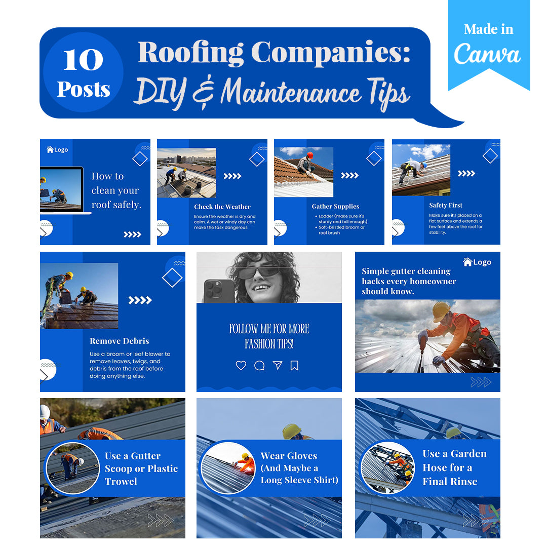 Roofing Companies Social Media Templates: 250 Editable Canva Posts