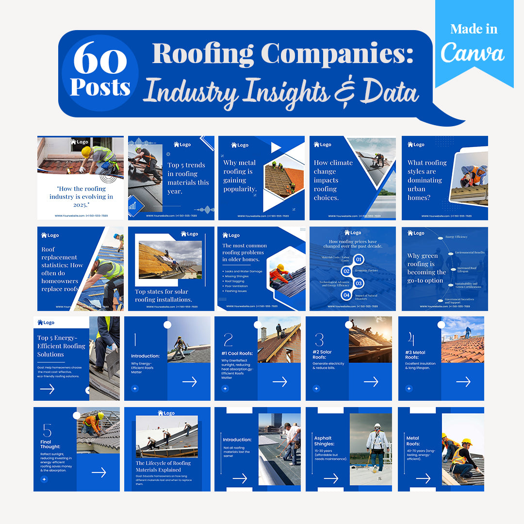 Roofing Companies Social Media Templates: 250 Editable Canva Posts