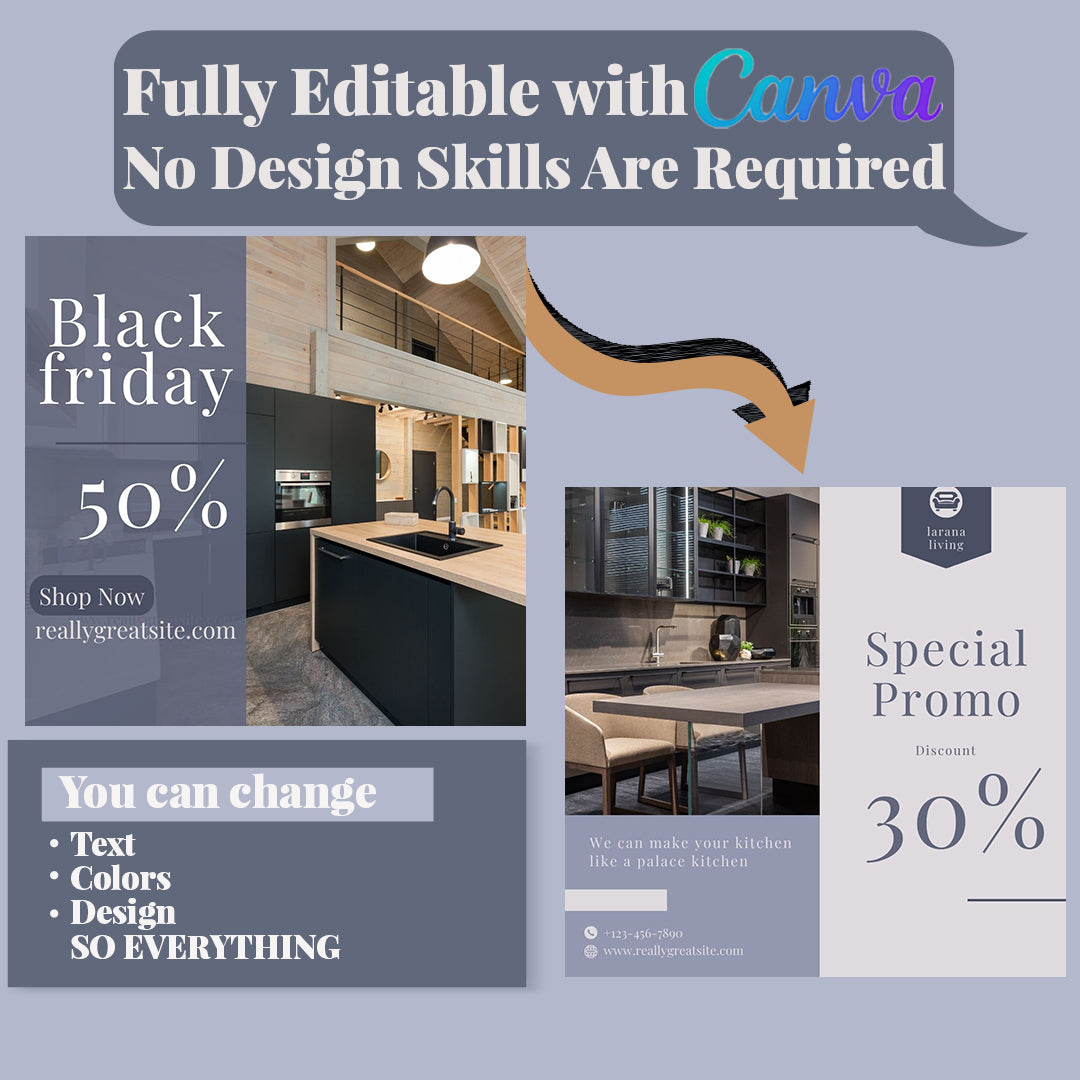 Kitchen Remodelers Social Media Pack: 250 Editable Canva Posts