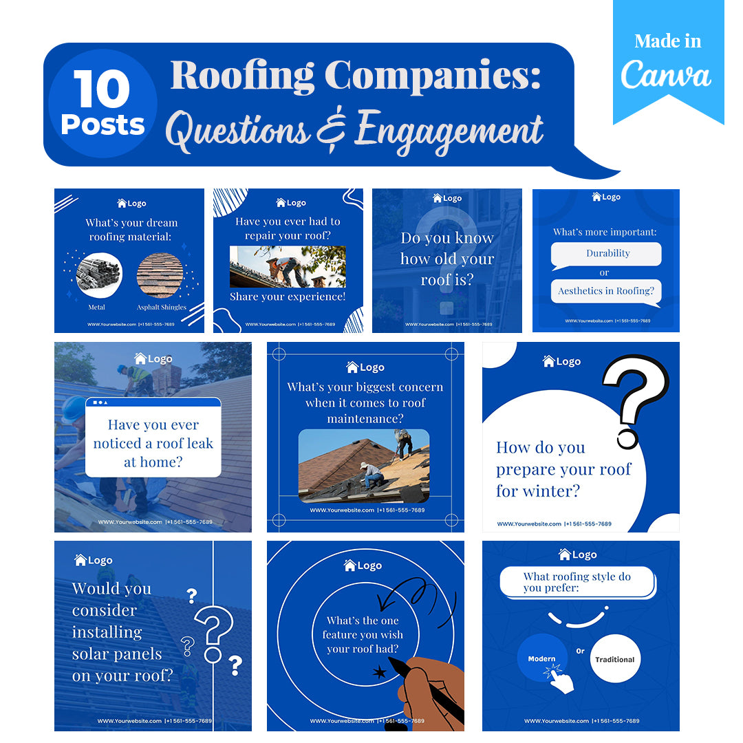 Roofing Companies Social Media Templates: 250 Editable Canva Posts