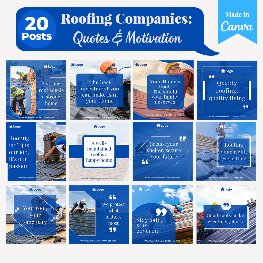 Roofing Companies Social Media Templates: 250 Editable Canva Posts