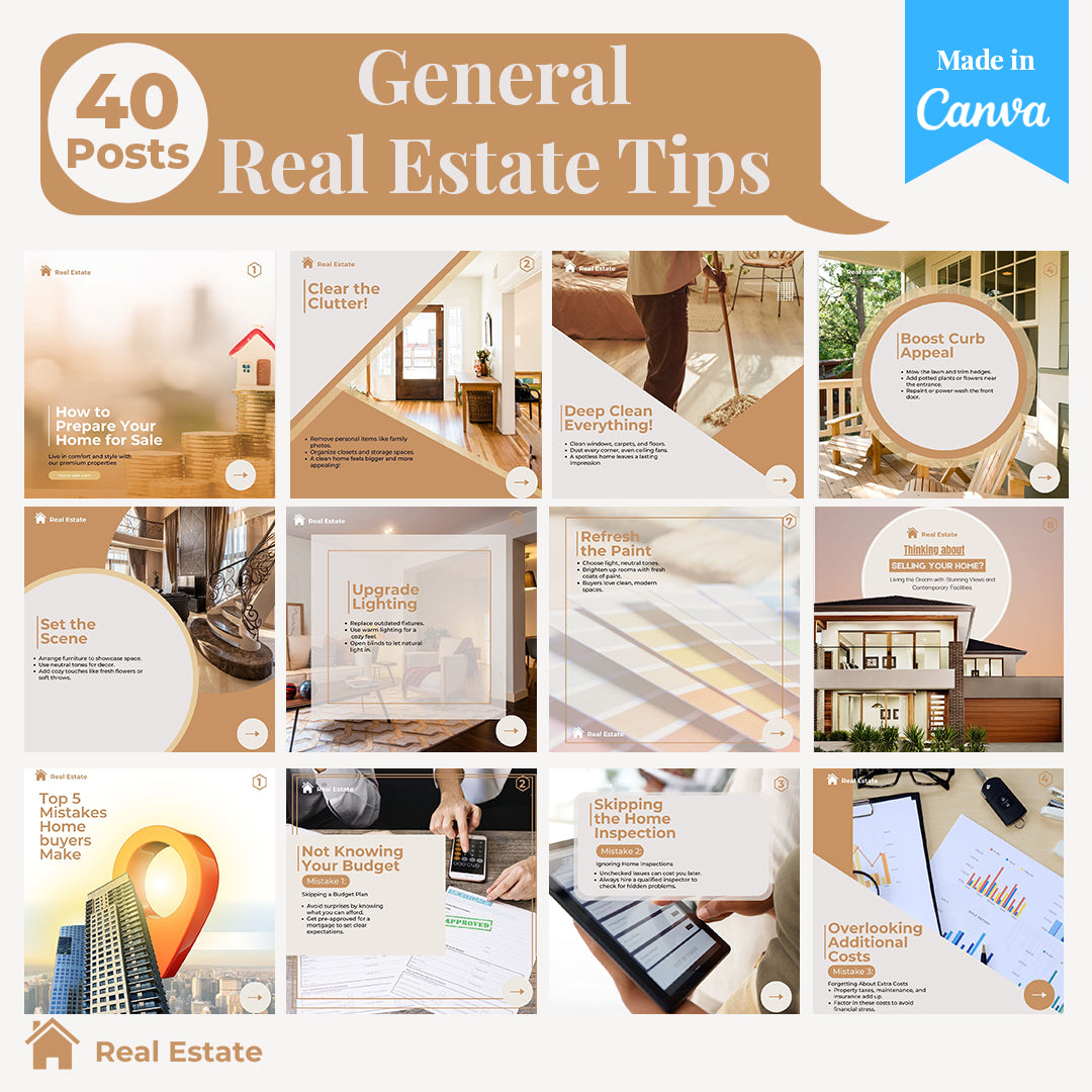 Real Estate Social Media Pack: 250 Editable Canva Posts