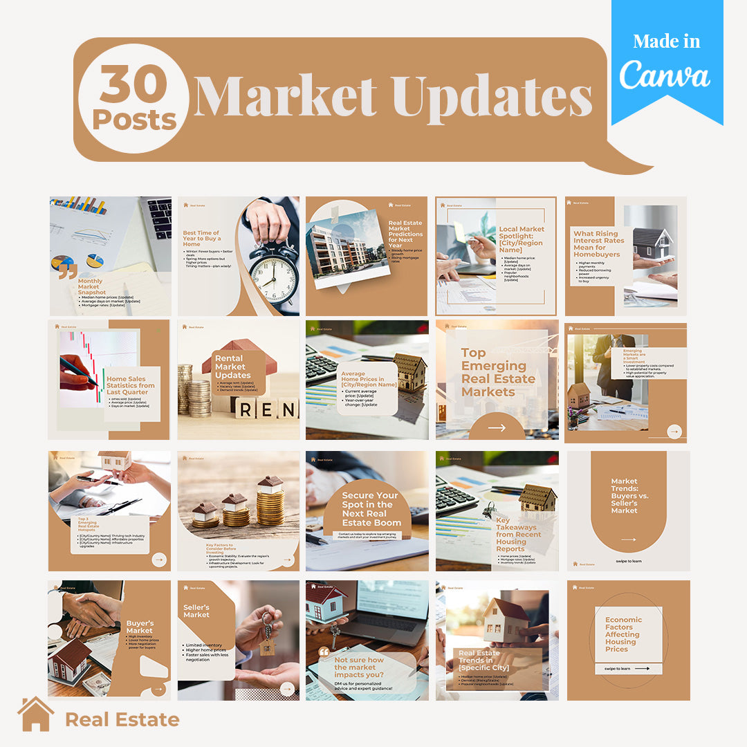 Real Estate Social Media Pack: 250 Editable Canva Posts