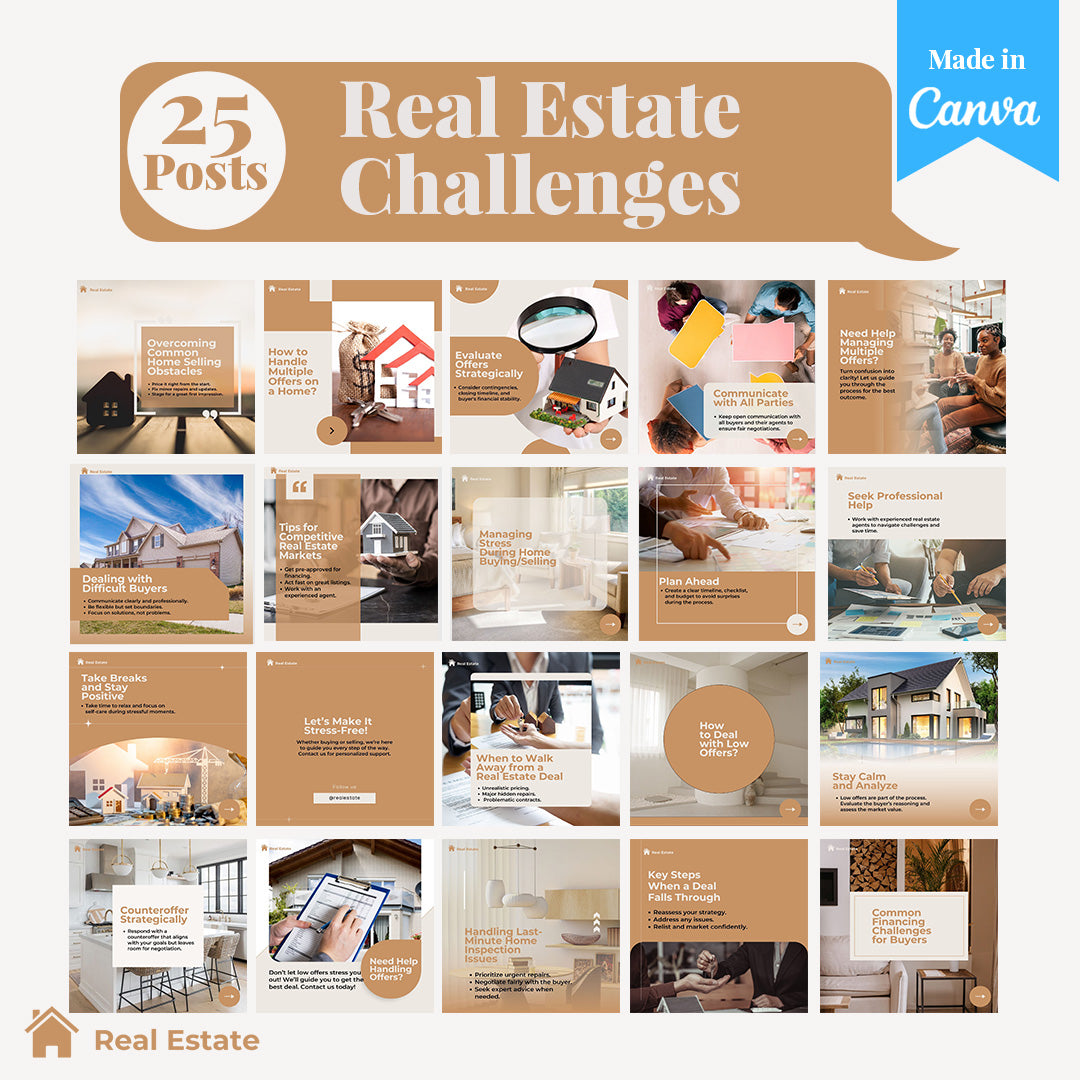 Real Estate Social Media Pack: 250 Editable Canva Posts