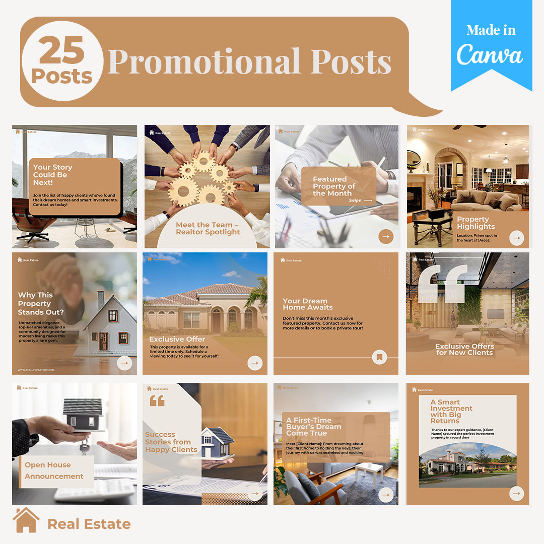 Real Estate Social Media Pack: 250 Editable Canva Posts