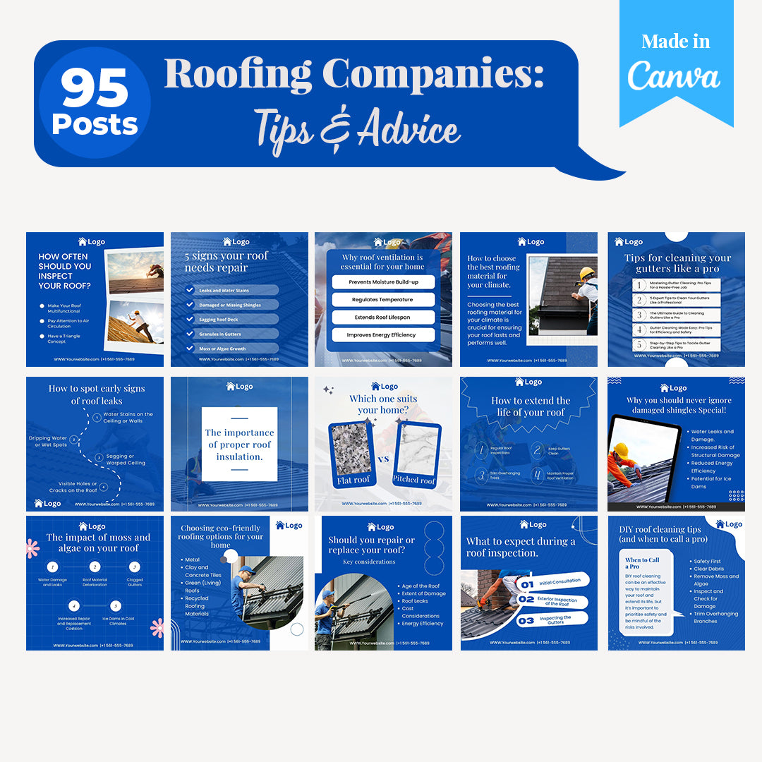 Roofing Companies Social Media Templates: 250 Editable Canva Posts